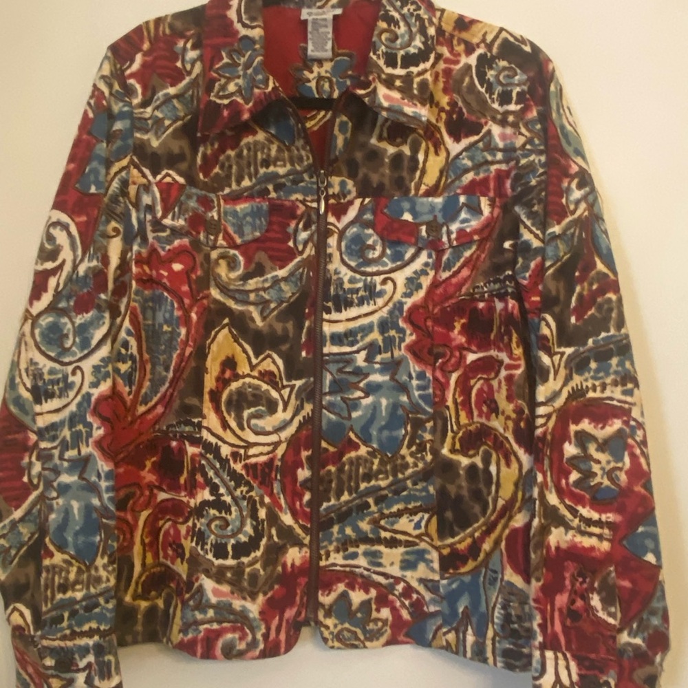 VTG Graff Tapestry Jacket Women's Large Red Aztec Southwestern 100% Cotton Denim